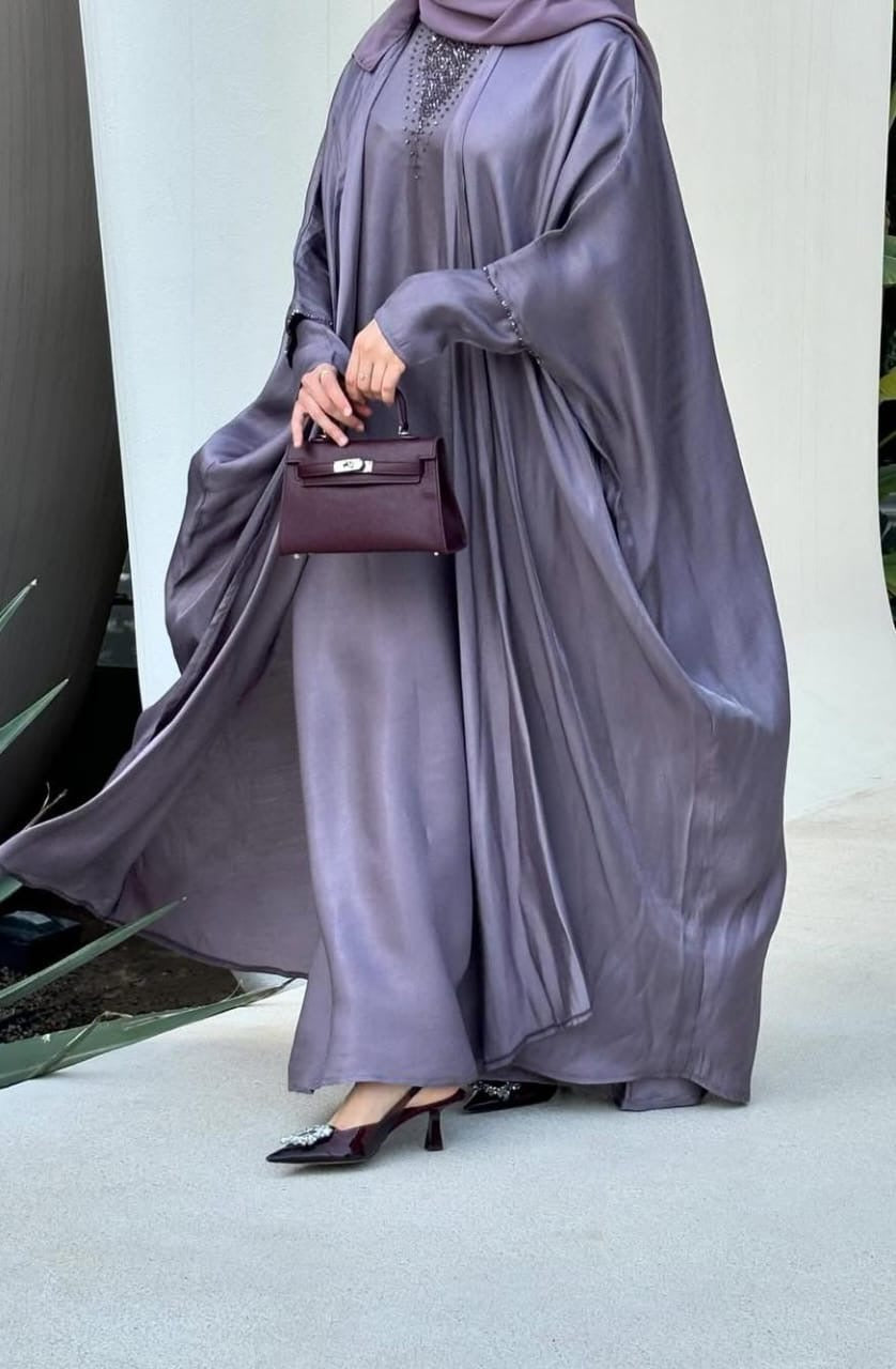 Satin Mauve Abaya Set