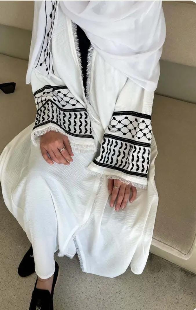 Palestinian Embroidered Abaya – White