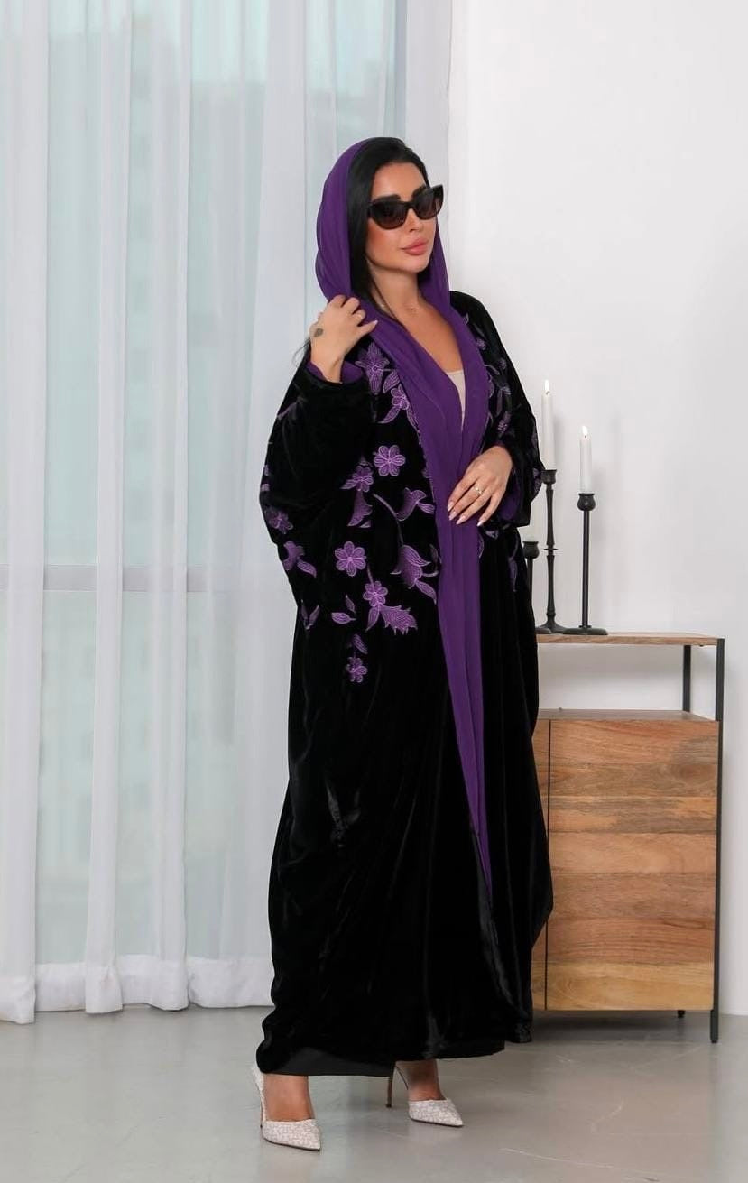 Royal Orchid Velvet Abaya