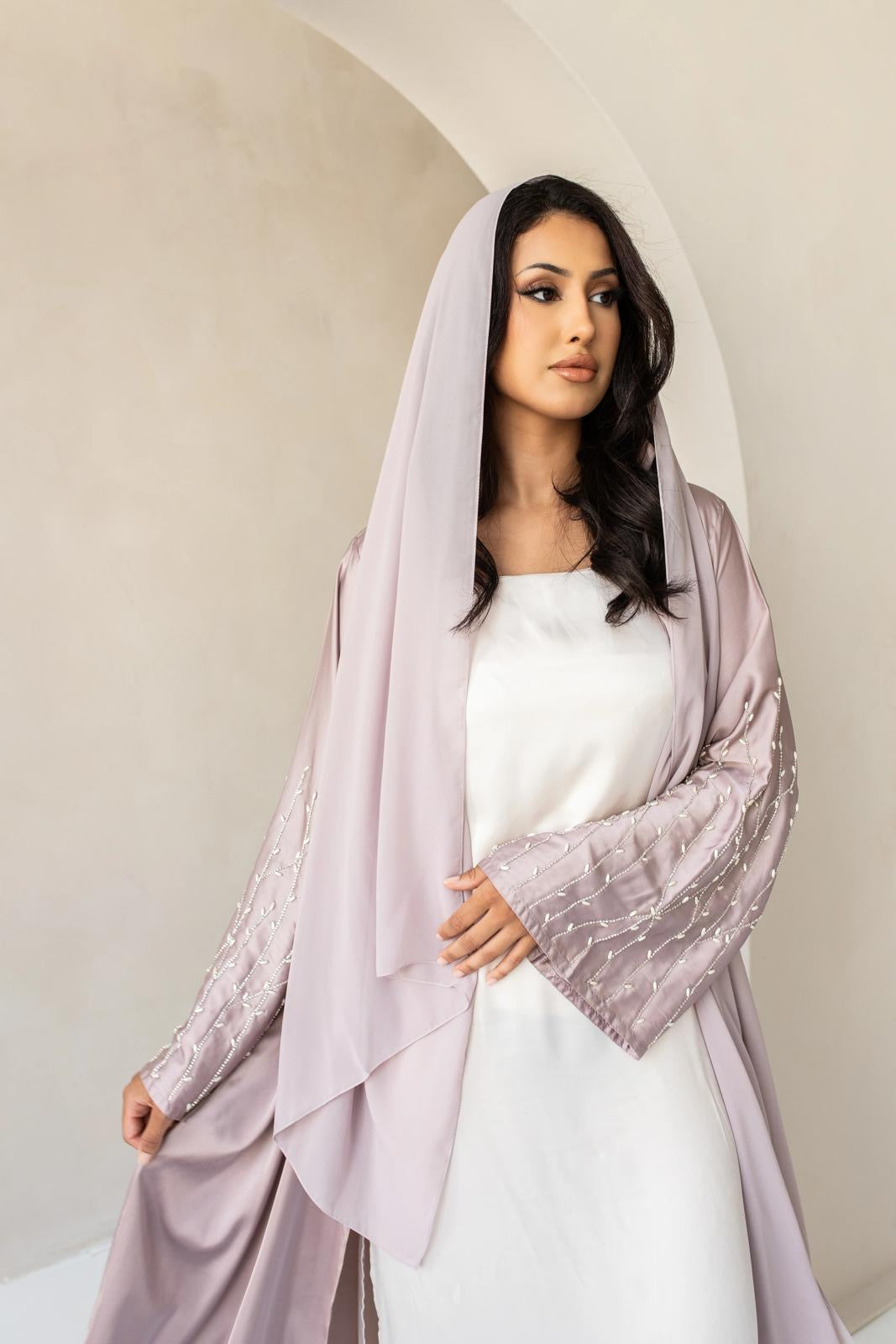 Embroidered Lilac Abaya Set
