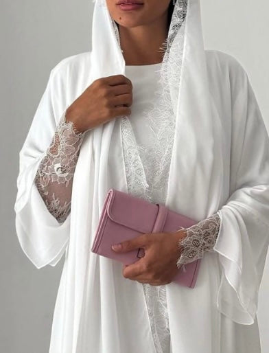Ivory Grace – 3-Piece Lace Abaya Set