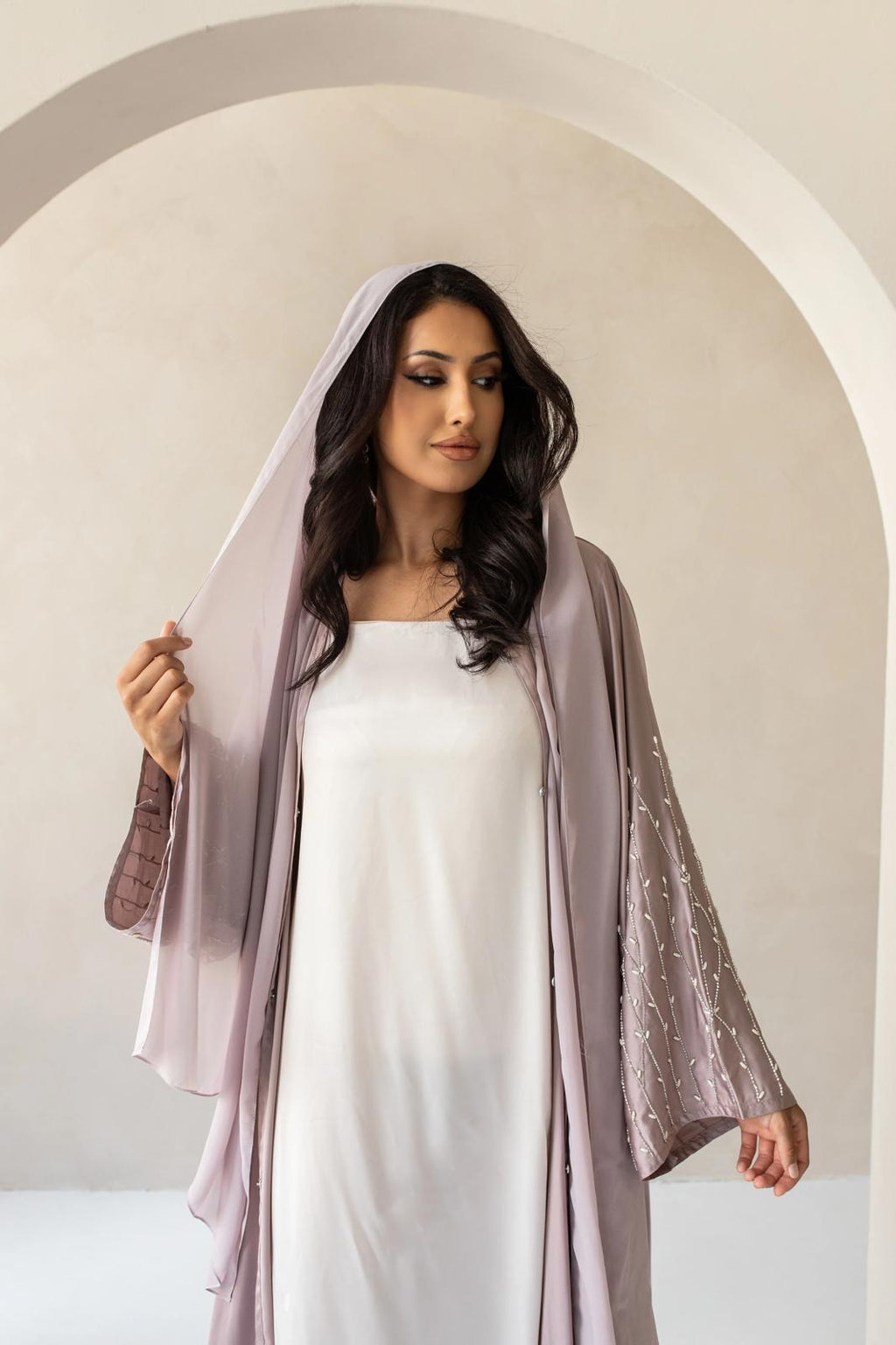 Embroidered Lilac Abaya Set
