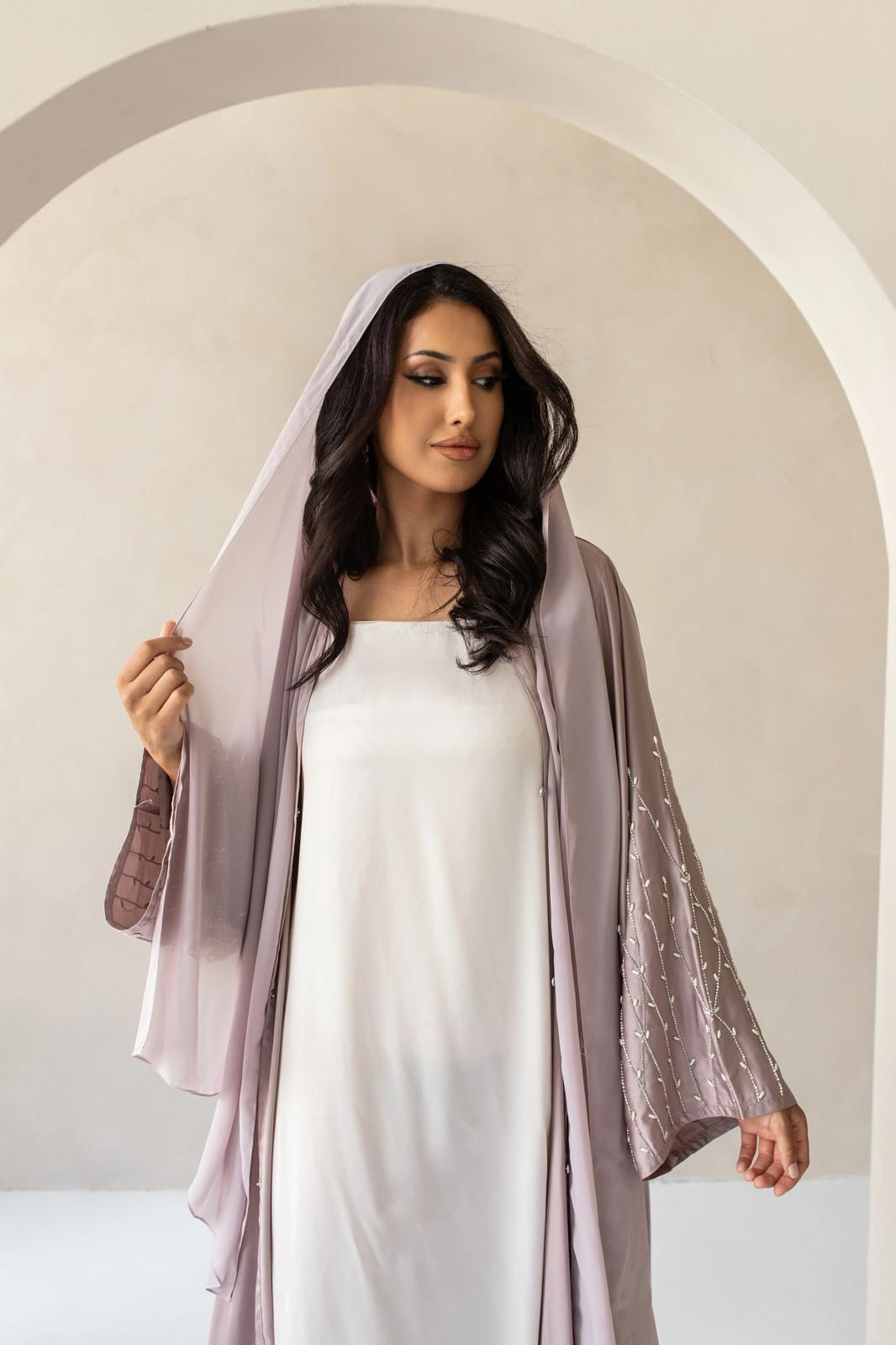 Embroidered Lilac Abaya Set