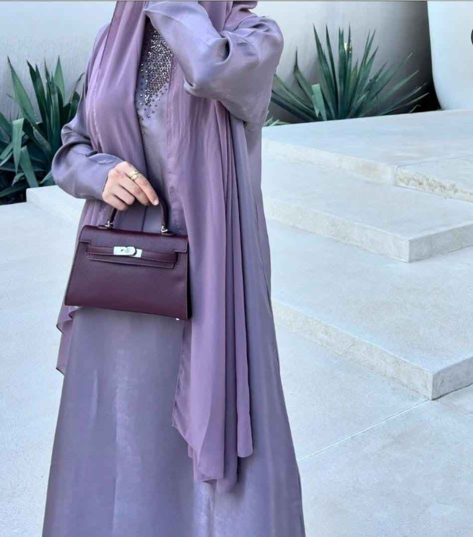 Satin Mauve Abaya Set