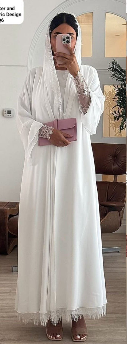 Ivory Grace – 3-Piece Lace Abaya Set