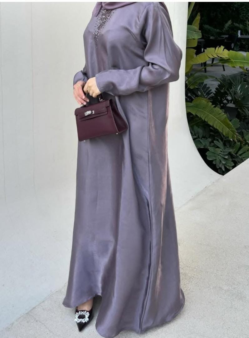 Satin Mauve Abaya Set