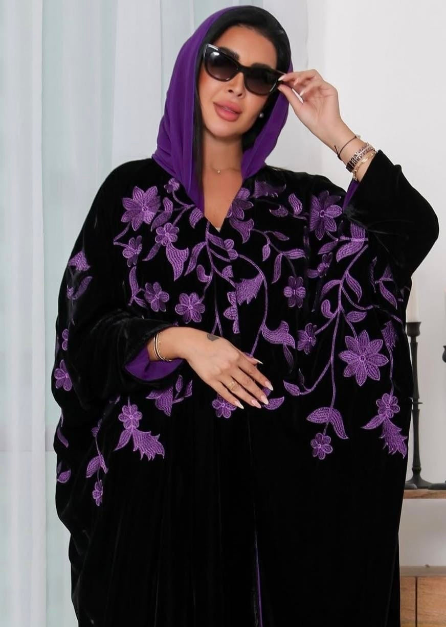 Royal Orchid Velvet Abaya